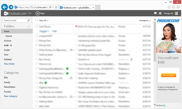 Outlook.com with AD displayed
